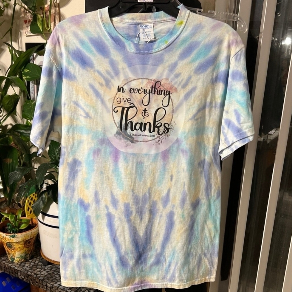 Port and Company Pastel Tie-Dye T-Shirt In Everything Give Thanks
